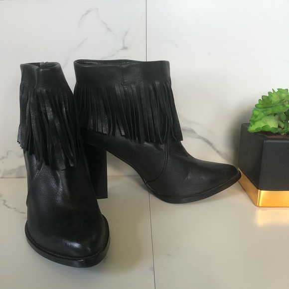 black leather fringe boots
